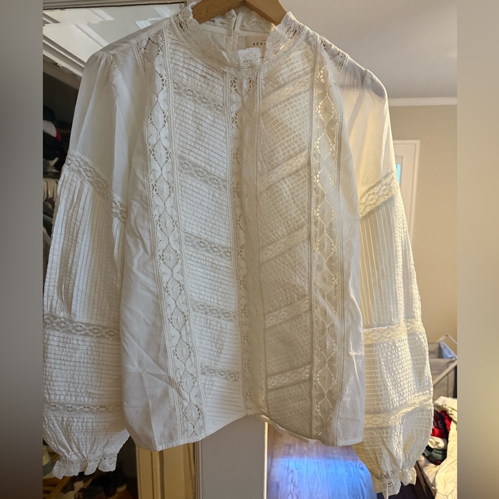 Sézane White Lace Virginie Blouse